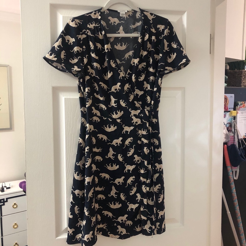 J. Crew Animal Print Navy Wrap Dress Size 4